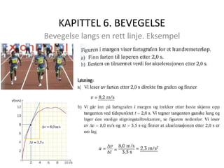 KAPITTEL 6. BEVEGELSE
Bevegelse langs en rett linje. Eksempel
 