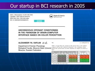 2005 et al. Our startup in BCI research in 2005 