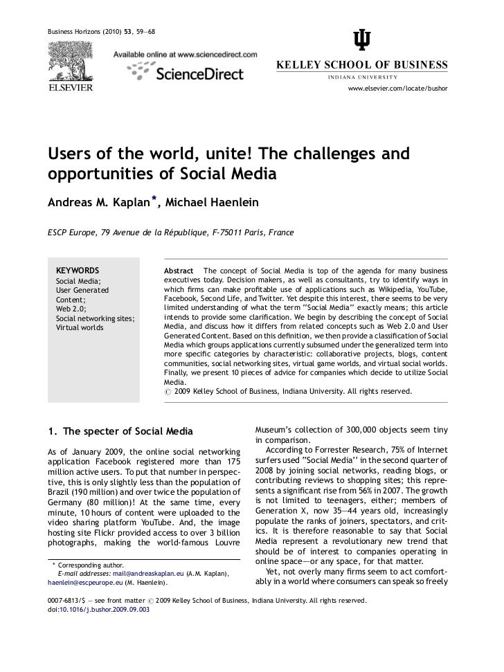 Kaplan Haenlein Users Of The World Unite The - 
