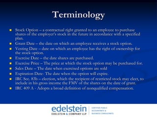 Review of commonly used equity oriented compensation plans