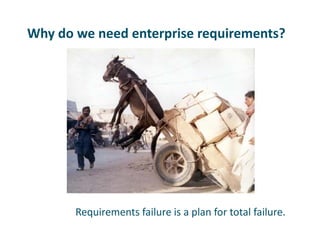 Why do we need enterprise requirements?
Requirements failure is a plan for total failure.
 