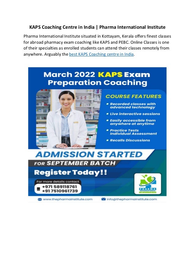 Kaps coaching centre in india Pharma International Institute