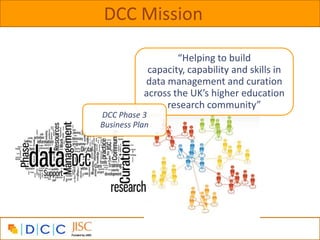 DCC Mission

                   “Helping to build
            capacity, capability and skills in
           data managemen...