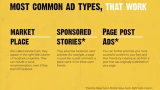 most common ad types, that work

market                            sponsored                           Page post
place    ...