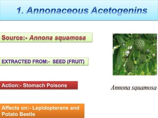 Action:- Stomach Poisons
Affects on:- Lepidopterans and
Potato Beetle
 