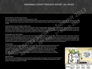 RENEWABLE ENERGY PROGRESS REPORT- AN UPDATE




SOLAR THERMAL HEATING AND COOLING.
Solar heating capacity increased by an ...