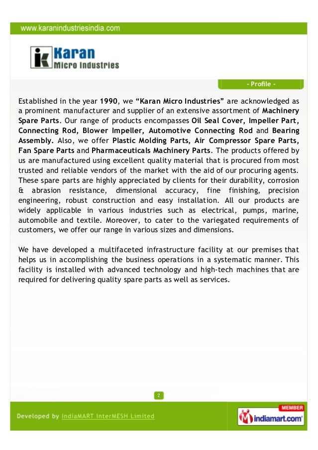 Karan Micro Industries, Ahmedabad, Machinery Spare Parts