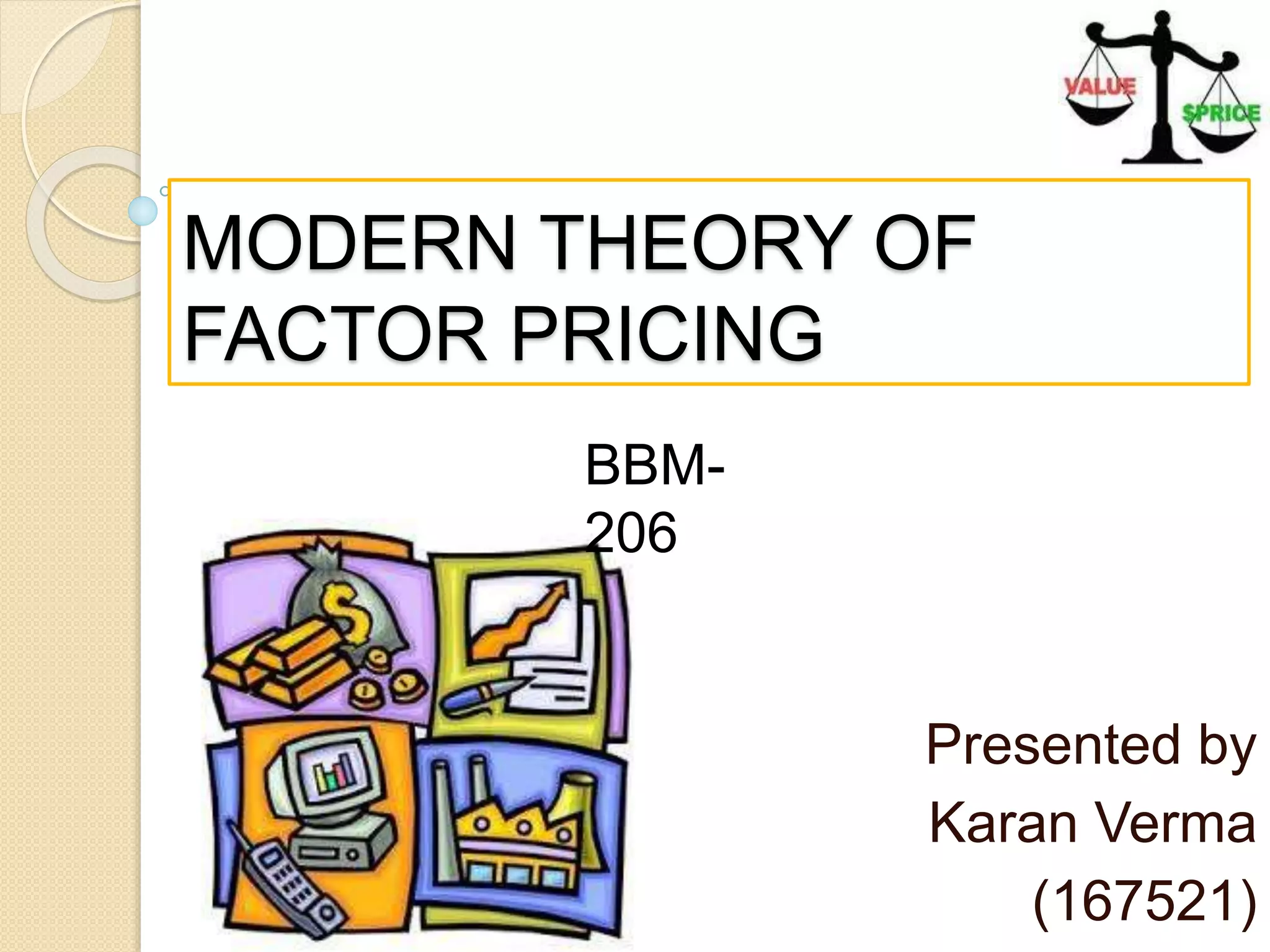 MODERN THEORY OF
FACTOR PRICING
Presented by
Karan Verma
(167521)
BBM-
206
 