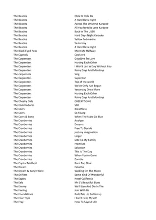 Karaoke List 10 Augustus2