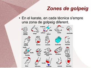 Zones de golpeig
● En el karate, en cada tècnica s'empre
una zona de golpeig diferent.
 