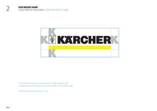 Page 12
The minimum protection zone around the logo without claim
is defined from the height of the capital letters of the brand name.
The minimum protection zone is 1K.
Our brand name
logo protection zone | Logo without claim
2
 