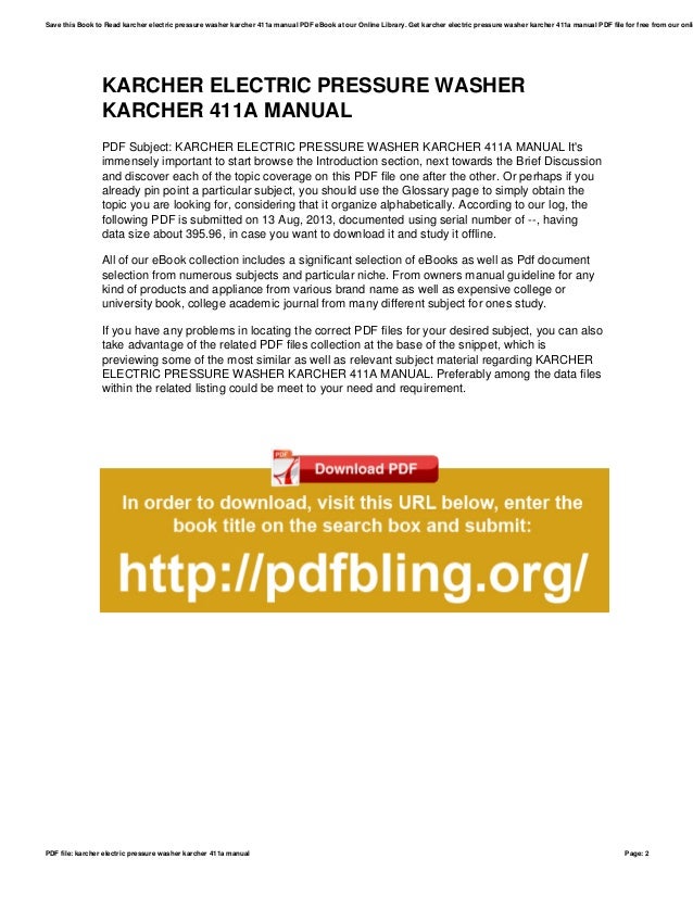Karcher electric pressure washer karcher 411a manual