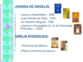 JOANNA DE ÂNGELIS:
• «Jesus e Atualidade», 1989
• «Leis Morais da Vida», 1976
• «O Homem Integral», 1990
• «Jesus e o Evangelho à Luz da Psicologia
Profunda », 2000
AMÉLIA RODRIGUES:
• «Primícias do Reino».
• «Pelos Caminhos de Jesus».
 