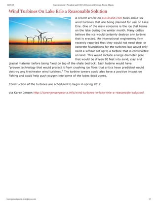 Wind Turbines On Lake Erie a Reasonable Solution
