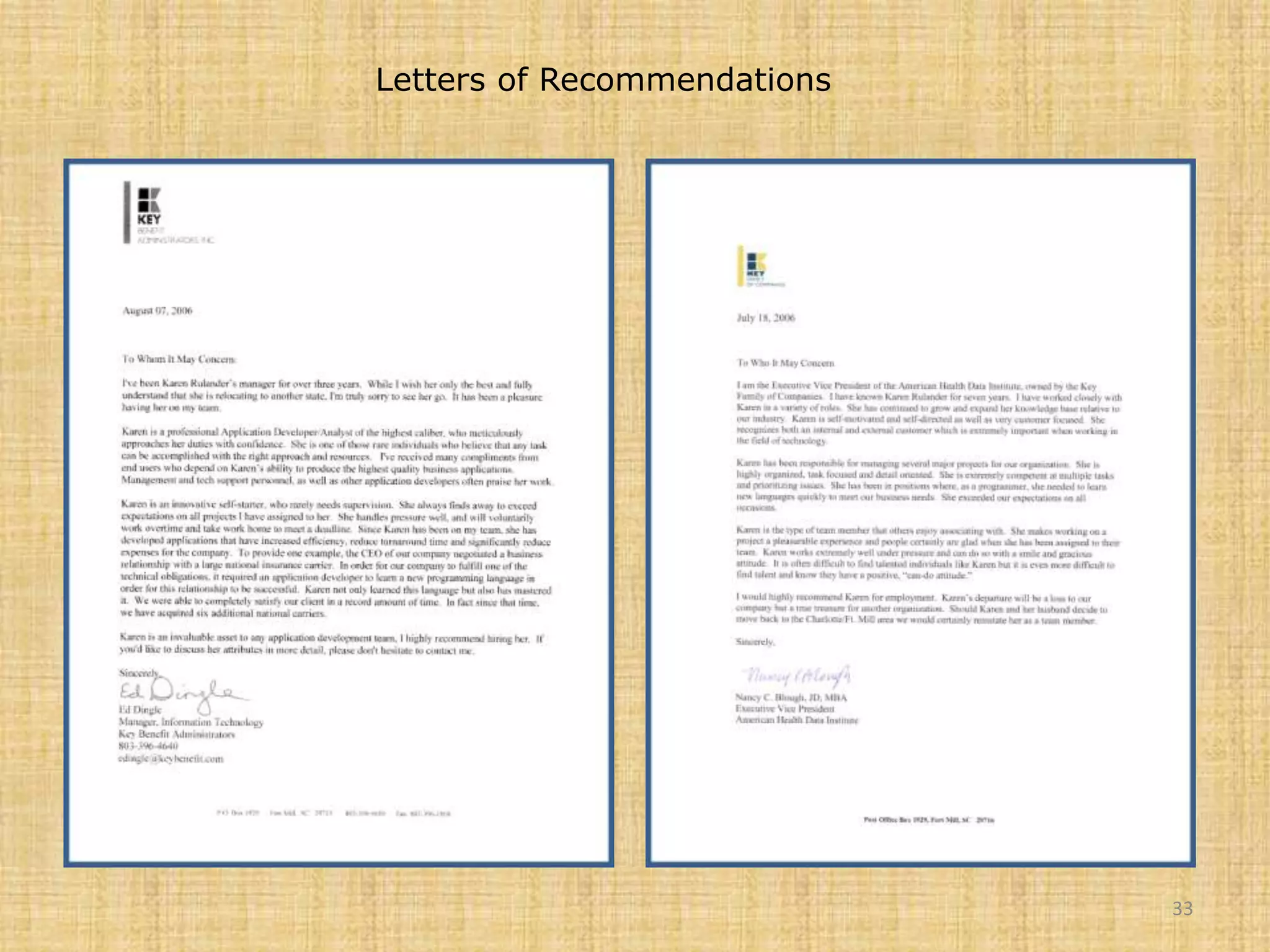 33 Letters of Recommendations 