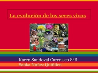 La evolución de los seres vivos
Karen Sandoval Carrrasco 8°B
Sabka Nuñez Quiñilen
 