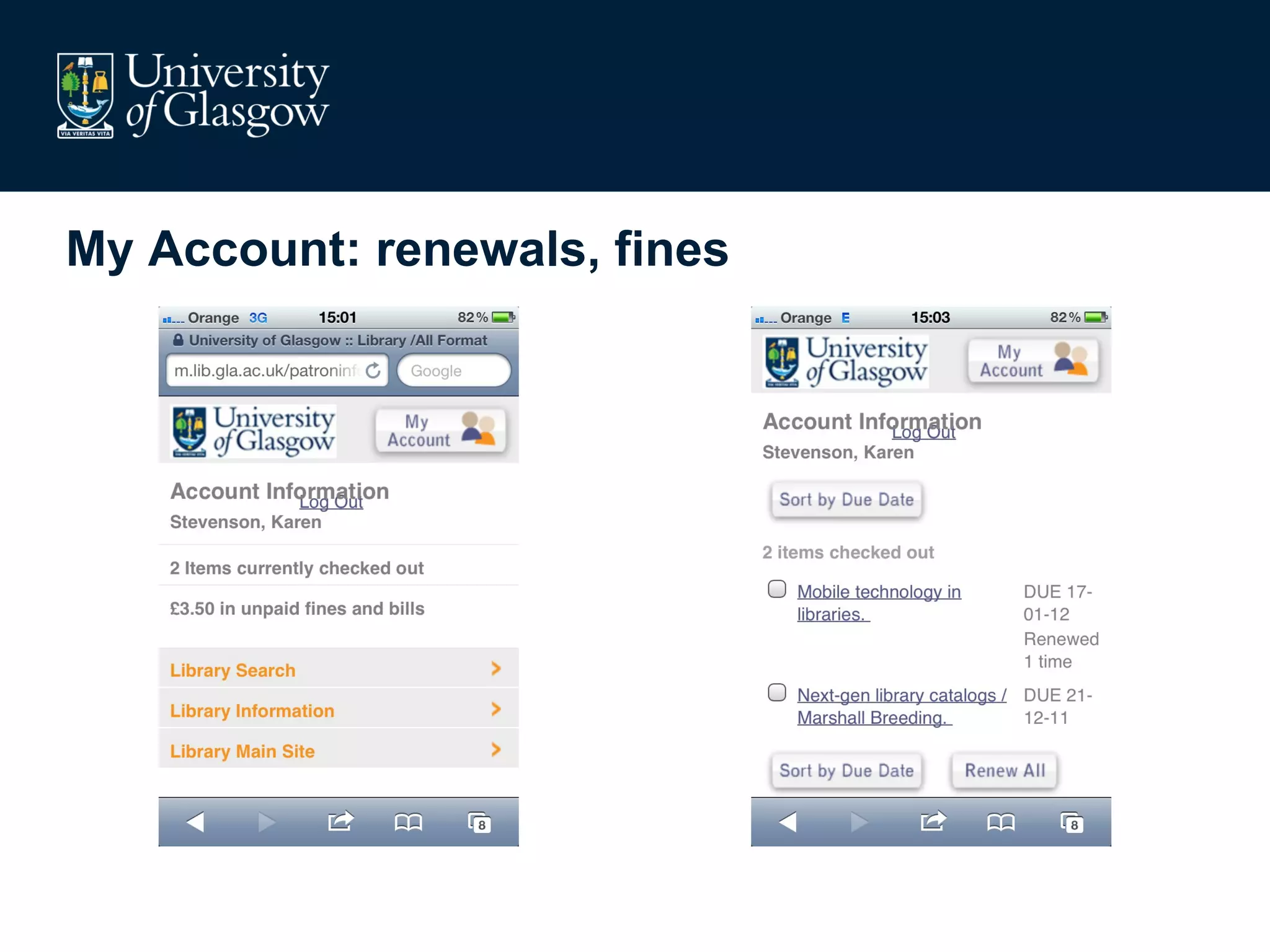 My Account: renewals, fines 