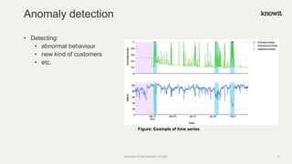 • Detecting:
• abnormal behaviour
• new kind of customers
• etc.
Anomaly detection
Copyright Knowit Solutions Oy 2021
Figure: Example of time series
17
 