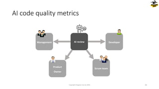 Developer
Product
Owner
Scrum team
Management
AI
AI review
AI code quality metrics
Copyright Dragons Out Oy 2024 20
 
