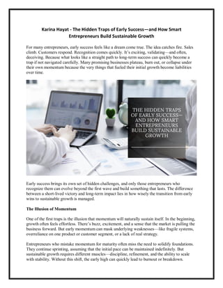 Karina Hayat - The Hidden Traps of Early Success—and How Smart ...