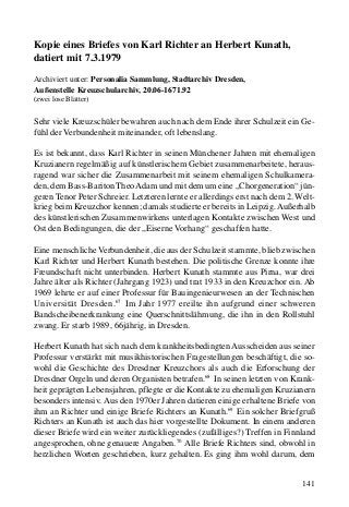 141
Kopie eines Briefes von Karl Richter an Herbert Kunath,
datiert mit 7.3.1979
Archiviert unter: Personalia Sammlung, St...