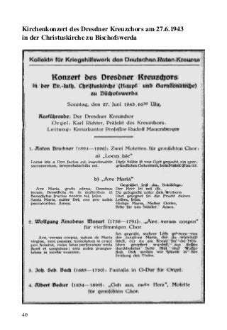 40
Kirchenkonzert des Dresdner Kreuzchors am 27.6.1943
in der Christuskirche zu Bischofswerda
 