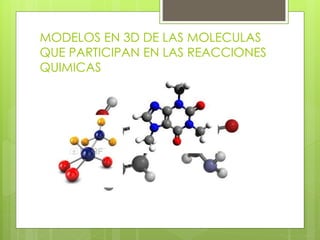 MODELOS EN 3D DE LAS MOLECULAS
QUE PARTICIPAN EN LAS REACCIONES
QUIMICAS
 