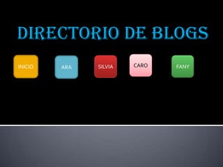 DIRECTORIO DE BLOGS
INICIO   ARA   SILVIA   CARO   FANY
 