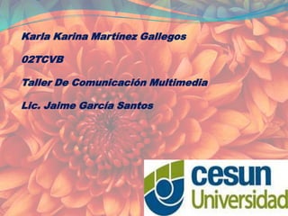 Karla Karina Martínez Gallegos

02TCVB

Taller De Comunicación Multimedia

Lic. Jaime García Santos
 