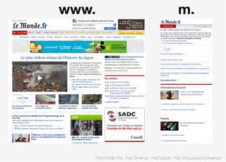www.                                                 m.




   Think Mobile First, Then Enhance - Karl Dubost - http://my.opera.com/karlcow
 