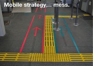 Mobile strategy… mess.




           Think Mobile First, Then Enhance - Karl Dubost - http://my.opera.com/karlcow
 