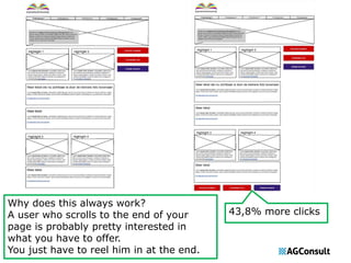 43,8% more clicks 
Why does this always work? 
A user who scrolls to the end of your 
page is probably pretty interested in 
what you have to offer. 
You just have to reel him in at the end. 
 