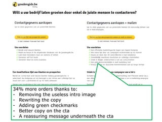 34% more orders thanks to: 
- Removing the useless intro image 
- Rewriting the copy 
- Adding green checkmarks 
- Better copy on the cta 
- A reassuring message underneath the cta 
 