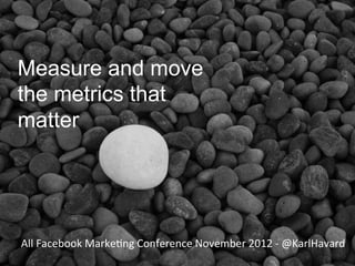 Measure and move
the metrics that
matter




All	
  Facebook	
  Marke8ng	
  Conference	
  November	
  2012	
  -­‐	
  @KarlHavard	
  
                                    ©	
  2012	
  TBG	
  Digital	
  
 