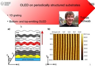 OLED on periodically structured substrates 
 1D grating 
 Bottom- and top-emitting OLED 
Tobias 
Schwab 
 