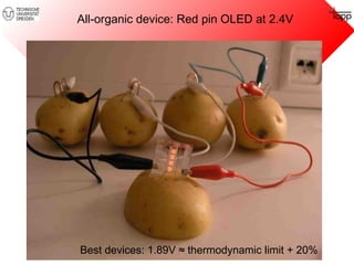 All-organic device: Red pin OLED at 2.4V 
Best devices: 1.89V ≈ thermodynamic limit + 20% 
 