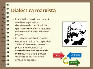 Respecto al trabajo mismo: éste no le pertenece al proletario sino al burgués que le emplea, y que aprovecha la situación de superioridad que esto genera.Dimensiones de la AlienaciónRespecto al producto de su trabajo: tampoco éste le pertenece, sino que es la mercancía, el capital que será vendido para beneficio exclusivo del burgués, dueño de los medios de producción.