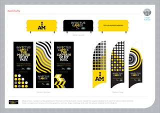 Karl Rutty
While at Icon I worked on the graphics for the Invictus Games Event, I had to adapt the original designs to fit over the various areas needed.
These included vinyl window and floor graphics, banners, flags, hoardings and over 300 pieces needed for the Stadium.
Barrier Jackets
Stadium Banners Stadium Flags
Large
Format
 