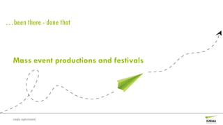 …been there - done that



  Mass event productions and festivals




  simply sophisticated
 