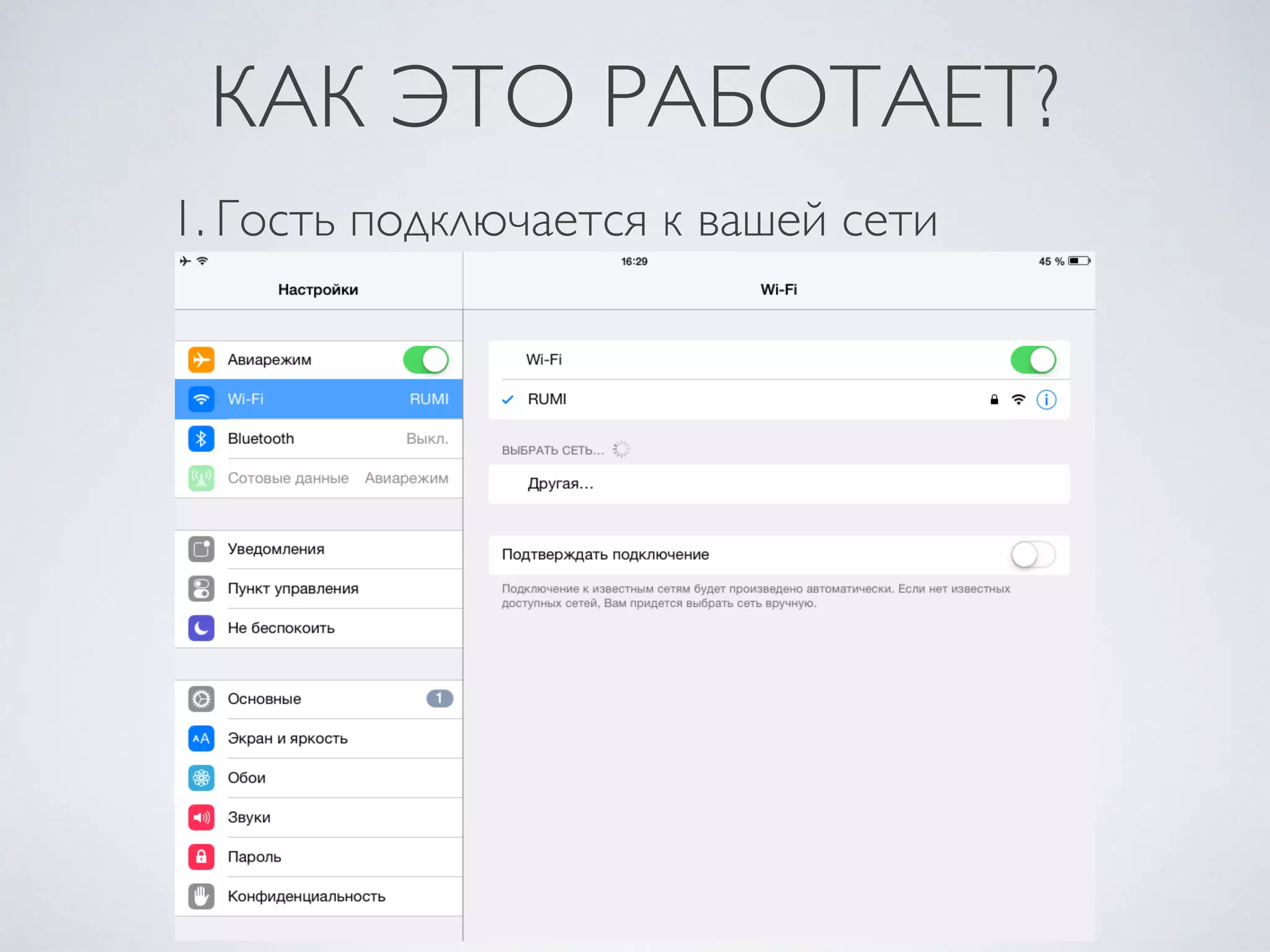 КАК ЭТО РАБОТАЕТ?
1. Гость подключается к вашей сети
 