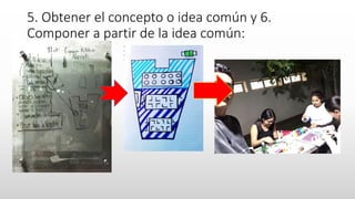 5. Obtener el concepto o idea común y 6.
Componer a partir de la idea común:
 
