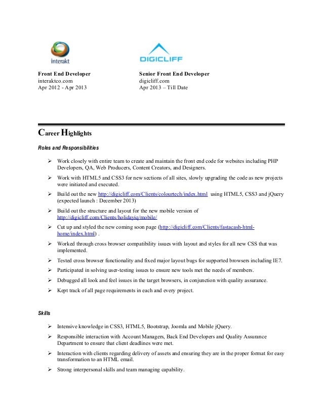 Front End Developer Resume - Templates