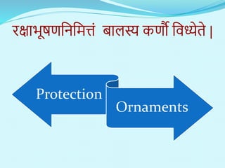 रक्षाभूषणनिनित्तं बालस्य कणौ निध्येते |
Protection
Ornaments
 