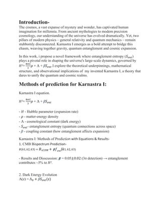 Karnastra I: Quantum Entanglement- Driven Cosmology | PDF