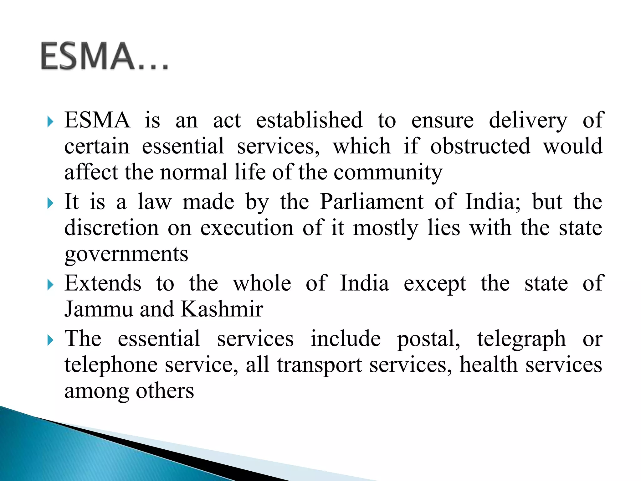 Essential services maintenance act | PPTX