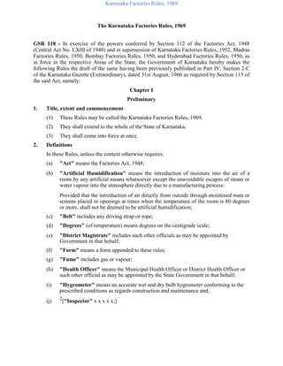 Karnataka factories rules, 1969 | PDF