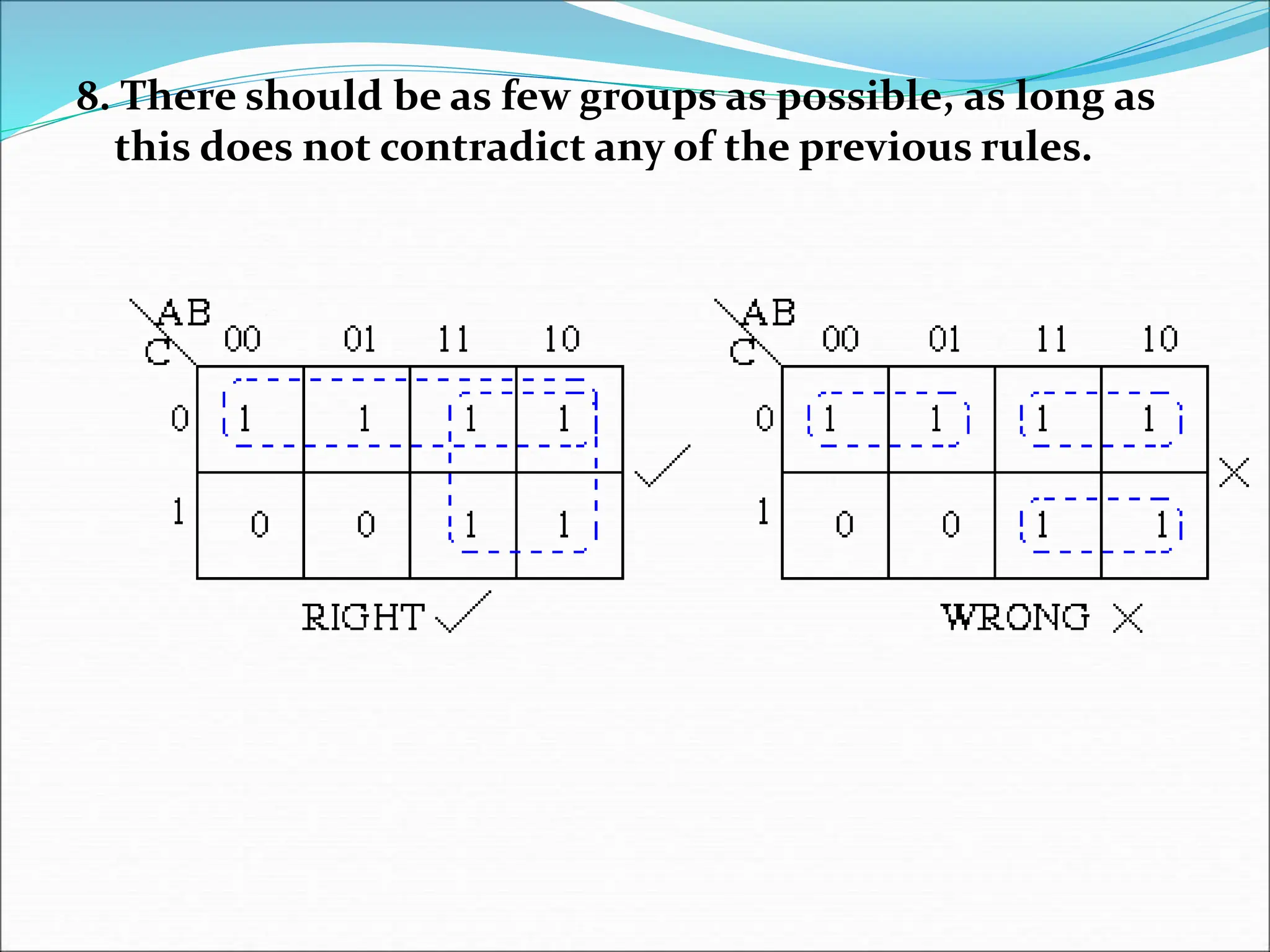 8. There should be as few groups as possible, as long as
this does not contradict any of the previous rules.
 