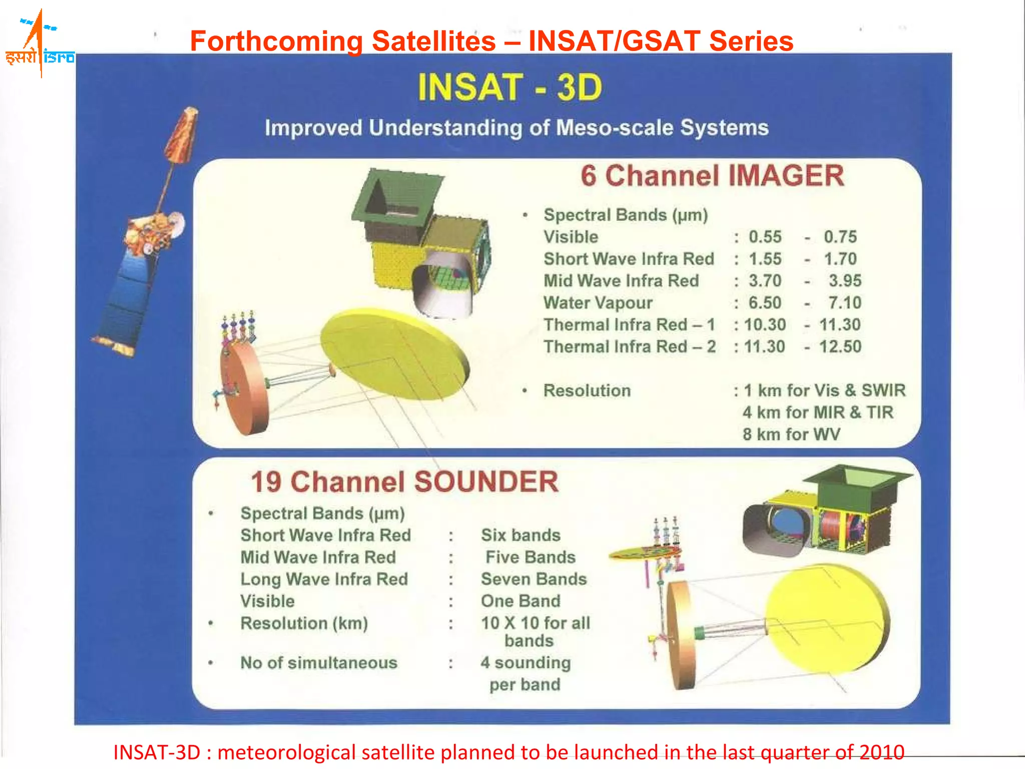 INSAT-3D : meteorological satellite planned to be launched in the last quarter of 2010 Forthcoming Satellites – INSAT/GSAT Series   