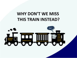 WHY DON’T WE MISS
THIS TRAIN INSTEAD?
SHAME
TRAIN EMBARASSMENT WHAT WILL THEY SAY?
SADNESS & WAITING MY REPUTATION THAT
MEAN
VOICE
IN OUR
HEADS
Ciao!Ciao!
 