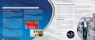 NAŠE KULTÚRNE PODUJATIA ROČNE NAVŠTÍVI 127 798 ĽUDÍ 
Kto chce, vie si v Senci nájsť počas celého roka zaujímavé 
možnosti kultúrneho vyžitia. 
Akcie v Mestskom kultúrnom stredisku 
Pod strechou budovy Mestského kultúrneho strediska sa každý rok 
koná veľké množstvo akcií. A nielen pod jeho strechou, aj v amfi teátri 
alebo v uliciach mesta. Divadelné predstavenia, koncerty, spoločenské 
akcie, súťaže, tanečné vystúpenia. Každú prvú nedeľu v mesiaci sa 
konajú Divadelné nedele pre deti. 
Kino Mier 
V kine Mier a v amfi teátri bolo v roku 2013 odohraných celkovo 338 fi l-mových 
predstavení. Návštevnosť kina v hodnotenom období dosiahla 
27 669 divákov. Celková tržba na úseku kina vrátane amfi teátra bola 
105 438 €. Vďaka modernizácii a novej technike prenosného digitálneho 
kina stúpli tržby oproti roku 2012. Vďaka pestrej ponuke fi lmov a lepšej 
kvalite techniky sa nám podarilo osloviť aj staršiu generáciu (európske 
fi lmy, česká a slovenská produkcia), ktorá je náročnejšou diváckou 
kategóriou. V Senci máme kvalitnú techniku v kombinácii s príjemným 
kultúrnym prostredím. Upútavky na fi lmy uverejňujeme aj na Facebooku. 
Máme tiež novú modernú web stránku kina, na ktorej denne aktualizuje-me 
informácie o premietaných tituloch vrátane trailerov k fi lmom. 
V lete sa premieta v krásnom prostredí parku oddychu – amfi teátra. 
Vynovená knižnica 
V niektorých obciach knižnice chátrajú, požičiavajú len staré knihy, lebo 
nemôžu rozširovať knižničný fond. V Senci máme knižnicu nielen v zre-novovanom 
kultúrnom dome, ale je rozdelená na dve samostatné časti 
– pre deti a pre dospelých. Vizuálne vyzerá knižnica pútavo. Aj v knižnici 
organizujeme množstvo podujatí, najmä besedy so spisovateľmi, ale aj 
každoročné akcie ako napríklad Noc s Andersenom, Knižná nedeľa, Kráľ 
čitateľov, Čitateľský maratón a iné. Pripravujeme službu pre seniorov 
a imobilných občanov, aby sme im trošku uľahčili život, budeme im raz 
za týždeň voziť knihy priamo domov. 
Kde iné obce rušia, my zakladáme – mestské múzeum v Senci 
V roku 2009 bolo zriadené Mestské múzeum v Senci. V priestore 112 m2 
sú inštalované dve stále expozície: expozícia prírody a expozícia star-ších 
dejín. V ďalších výstavných priestoroch múzea o rozlohe 40 m2 
bývajú realizované krátkodobé výstavy. Pravidelne sa tu organizujú 
prednášky v slovenskom i maďarskom jazyku. 
Labyrint – rôzne záujmy 
V nadstavbe Mestského kultúrneho strediska sa každý deň stretáva 
veľké množstvo Senčanov. Každý mesiac sa tu organizujú výstavy, 
bábkové predstavenia, koncerty, tanečné podujatia, výtvarné dielne, 
spoločenské hry, prezentácie a spoločenské podujatia. Priestory využíva 
Základná umelecká škola v Senci a rôzne záujmové združenia. 
ČÍSLA NEKLAMÚ 
KULTÚRA 
VŠETKO POTREBUJE SVOJ ČAS 
Najjednoduchšie, čo človek môže urobiť pre svoje osobné 
šťastie, je byť sám sebou. Herci a masky patria do divadla. Vá-žim 
si ľudí, ktorí vedia, čo od života očakávajú a vedia, kam ich 
cesty smerujú. Cieľ je dôležitý. Niekoho cieľom je byť bohatý, 
niekoho cieľom je mať krásne auto a veľký dom. Niekomu stačí 
byť dobrou matkou alebo skvelým otcom. Ale niektorí ľudia 
majú ešte vyššie ciele. Chcú urobiť šťastnými ľudí okolo seba. 
Idú s kožou na trh. Takýchto ľudí si ja vážim. Obzvlášť vtedy, 
keď dlhé roky zostávajú sami sebou, nepoužívajú masky a za 
najväčšiu prioritu vo svojom živote považujú charakter. 
Som Bratislavčan, ktorý má rád Senec. Páčia sa mi Slnečné 
jazerá, ak potrebujem dobiť baterky, idem do Aquatermálu 
Senec, kde sa cítim veľmi príjemne, hlavne v japonskom well-ness. 
A veľmi sa teším z toho, že v tomto malebnom mestečku 
môžem moderovať zaujímavé kultúrne akcie. Senec som si 
obľúbil. 
Prostredie sa nemení, prostredie sa vytvára. A nejde to zo dňa 
na deň ani z mesiaca na mesiac. Potrebuje to čas. Vážim si 
Karola Kvála, ktorý už 12 rokov spolu s občanmi tohto mesta 
kúsok po kúsku zveľaďuje toto krásne milé, dovolenkové mes-tečko. 
Palec hore, Karol Kvál! 
Richard Vrablec, www.zabavac.sk 
DRŽÍM PALCE 
Moji rodičia žijú v Senci dlhé roky, mám tu veľa dobrých kama-rátov, 
takže tu trávim veľa času, aj keď bývam v Bratislave. 
Môj otec Dušan a Karol Kvál sú dobrí priatelia a vďaka tomu 
som mal možnosť spoznať aj jeho. Pri každom našom stretnutí 
som, vnímal jeho zanietenosť pre Senec a úprimnú snahu posú-vať 
mesto vpred. 
Viac krát som mal možnosť vystúpiť v lete na Slnečných jaze-rách, 
ktoré za posledné roky prešli neuveriteľnou zmenou. 
Z môjho pohľadu hudobníka hodnotím Senec ako vyspelé 
mesto s bohatými možnosťami kultúrneho vyžitia nie len pre 
mladých, ale pre všetky vekové kategórie. 
Pánovi Kválovi držím palce a verím, 
že bude aj naďalej rozvíjať toto mesto. 
Martin Valihora, hudobník 
22 23 
 